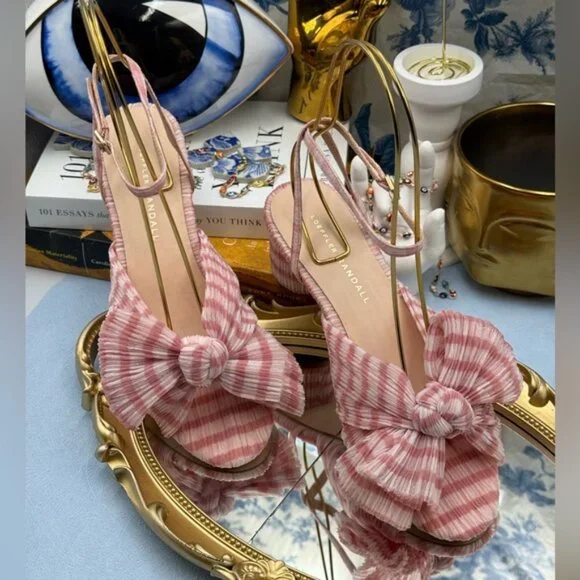🆕 LOEFFLER RANDALL 🧿 NWOT Dahlia Soft Pink Gingham Pleated Bow Heel, Sz 7 - Picture 4 of 15